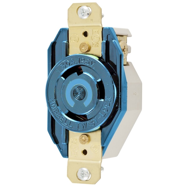 Locking Receptacle, L6-30R, 30 A, 250V AC, Single Phase, 2 Pole, Flush Mount, Screw Terminals, Blue